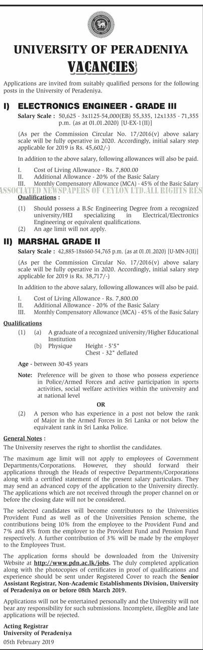 Electronic Engineer, Marshal - University of Peradeniya